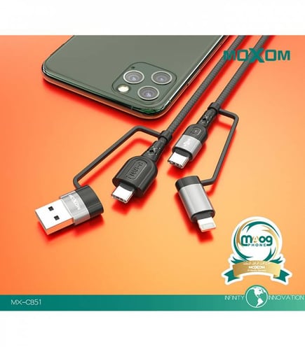 كابل بيانات 2 في 2 آيفون وتايب سي من موكسوم اسود 1متر - MX-CB51