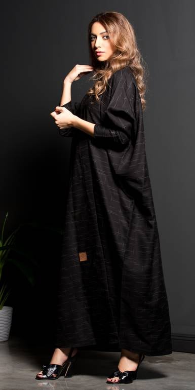 BL-0164 عباية موديل اماراتي قماش مخطط ابيض 