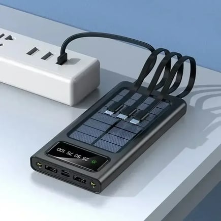 بنك طاقة شمسي 200000mAh بقدرة 120W وشحن سريع مع كابل مدمج