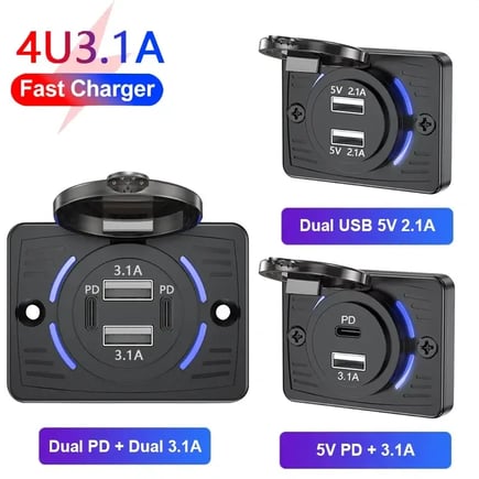 شاحن سيارة مدمج فاخر شحن سريع مزدوج QC3.0 PD مع غطاء منزلق