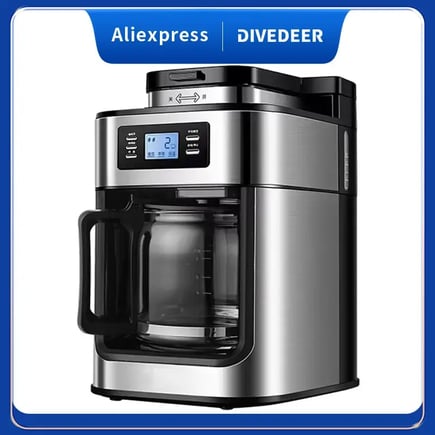 DIVEDEER 1000W Home Coffee Maker with LED Display, Automatic Bean Grinder, Ideal for Espresso, Coffee, Tea & Milk Brewing