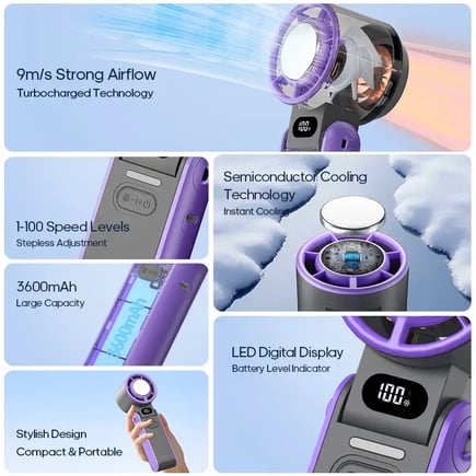 مروحة مكتب قابلة للشحن 3600mAh ستبليس توربو رياح للسفر
