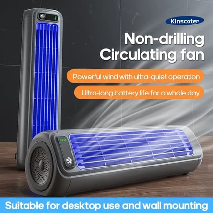 KINSCOTER Portable Air Conditioner Fan 2000mAh Quiet Desktop Tower Fan Wall Non-drilling Circulating Fan 3 Speeds Adjustable
