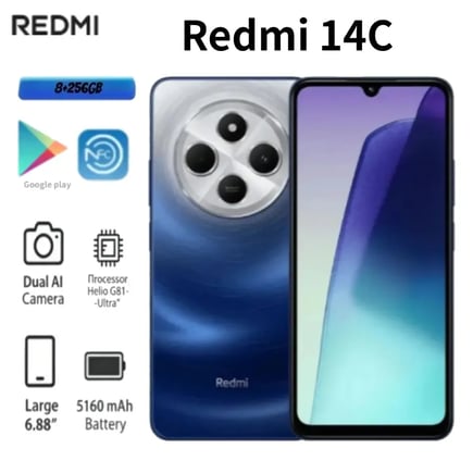 هاتف ريدمي 14C إصدار عالمي 256 جيجابايت رام 8 جيجابايت NFC شاشة 6.88 بوصة