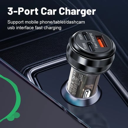شاحن سريع 80 وات، 3 منافذ PD USB لشحن السيارة، محول الهاتف المحمول من النوع C، شاحن سريع في السيارة لهاتف iPhone وXiaomi