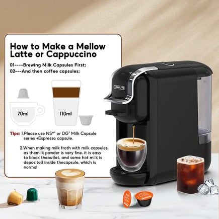 CAFELFFE MK-603 Capsule Coffee Machine with 4 Adapters, 19Bar Hot Cold Brew Espresso Maker For NES/DG/ESE and Coffee Grounds