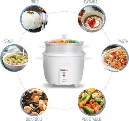 - SA 2 in 1 Rice Cooker & Steamer 2.2 L/Non-Stick Removable Bowl/Keep Warm Functionality / 900 Watts/Includes Measuring Cup & S