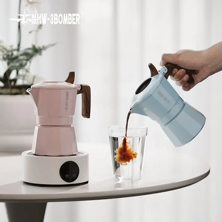 MHW-3BOMBER Moka Pot 100ml Stovetop Espresso Maker Percolator Coffee Pot Compatible with Induction Cooktops for Home/Camping