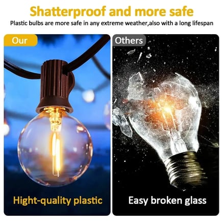 Solar Outdoor String Lights G40 Patio Lights,USB Recharger, 8 Light Modes ,Shatterproof Bulbs , Weatherproof Hanging Light