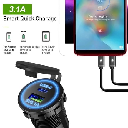 شاحن سيارة فاخر بمنفذ USB-C وإضاءة LED ذكية مقاوم للماء