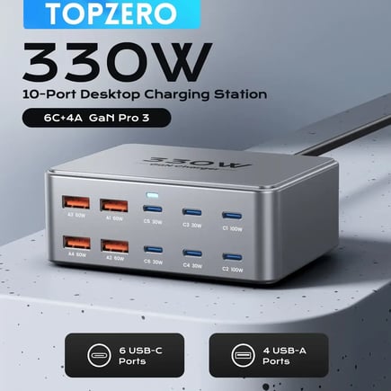 شاحن GaN سريع 330 واط متعدد المنافذ PD 3.0 لأجهزة اللابتوب والآيفون والماك بوك