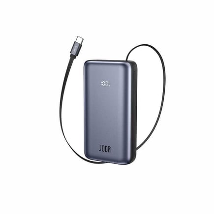 جودا - بطارية TUCK 10 بسعة 10,000mAh بقوة 35W مع كيبل مدمج USB-C وشاشة رقمية - رمادي