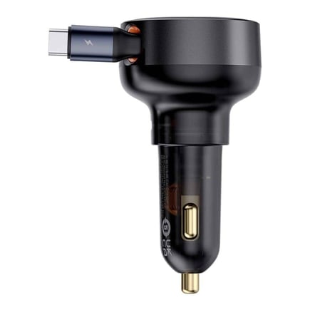 بيسوس - شاحن سيارة Enjoyment Pro بقوة 60W بمنفذ USB-C مع كيبل مدمج USB-C - اسود