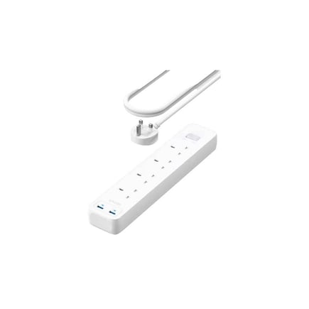 انكر - توصيلة 322 USB Power strip ب4 منافذ طاقة و منفذين USB-A بطول 1.8 متر  - ابيض