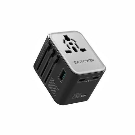 راف باور - شاحن جداري عالمي 4in1 بقوة 25W بمنفذين USB-C ومنفذ USB-A - اسود