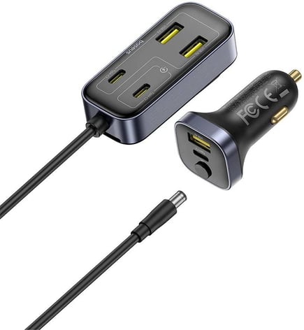 بيسوس - شاحن سيارة BackseatPal ب3 منافذ USB-A و 3 منافذ USB-C - اسود