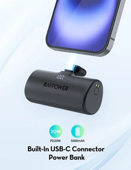 راف باور - منصة Charging Combo تحتوي 4 بطاريات بسعة 5000mAh بقوة 20واط  (2x lightning / 2x USB-C ) - اسود