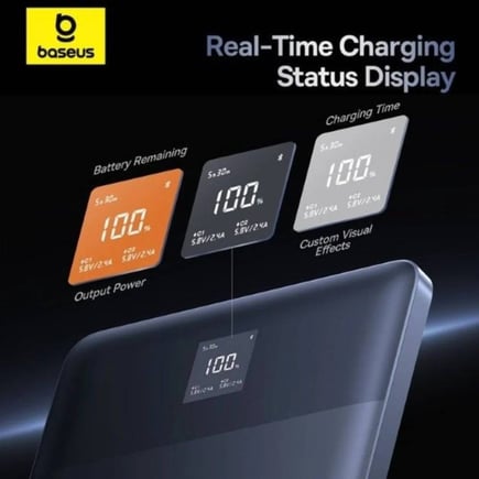 بيسوس - بطارية Blade2 بسعة 12000mAh وقوة 65W مع شاشة رقمية - برتقالي