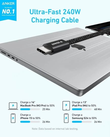 انكر - كيبل Bio-Based TPU USB-C to USB-C بقوة 240W وطول 1.8- اسود