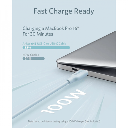 انكر - كيبل PowerLine III Flow USB-C to USB-C 100W 0.9cm - ازرق