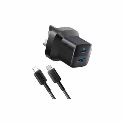 انكر - شاحن جداري Anker 323 بقوة 33 واط بمنفذ USB-A وUSB-C مع كابل USB-C إلى C - أسود