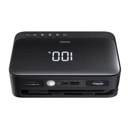 بيسوس -  مشغل السيارة Super Energy 4-in-1 ( مشغل سيارة + منفاخ الهواء + شحن الأجهزة المحمولة + اضاءة LED ) بقوة 600 امبير - اسود