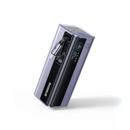 بيسوس - بطارية EnerGeek GR11 بسعة 20,000mAh وقوة 145W بمنفذين USB-C ومنفذ USB-A وكيبل مدمج USB-C - اسود