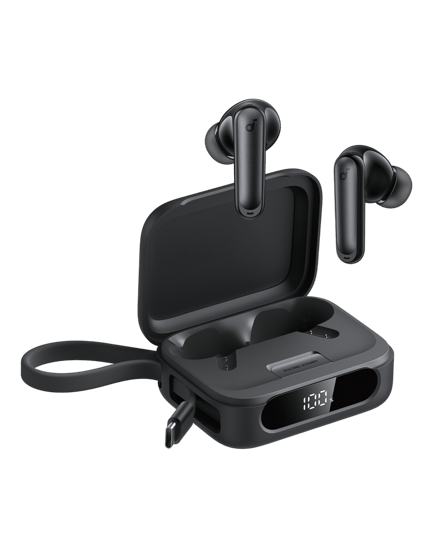 ساوندكور - سماعة P41i اللاسلكية مع حافظة شحن تعمل كبطارية متنقلة وكابل USB-C مدمج - اسود