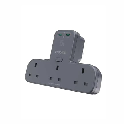 راف باور - شاحن جداري Power Outlet Extender ب 3 منافذ AC ومنفذين USB-C بقوة PD45W - رمادي