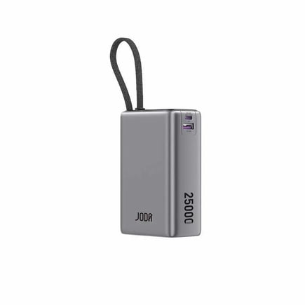 جودا - بطارية NEON 25 بسعة 25000mAh وقوة PD 100W بمنفذ USB-C ومنفذ USB-A مع سلك USB-C مدمج - رمادي