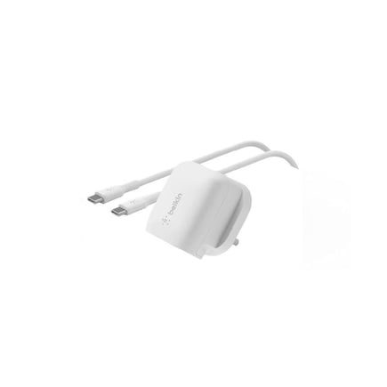 بيلكن - شاحن جداري BoostCharge بمنفذ USB-C بقوة 20W مع كيبل Type-C to C بطول  1m -ابيض