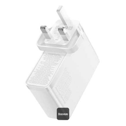 بيسوس - شاحن جداري GaN5 Pro بمنفذين USB-C ومنفذين USB-A بقوة 100W مع كيبل USB-C to C - ابيض