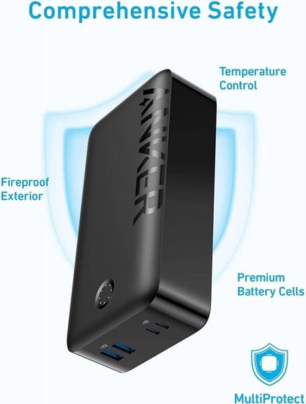 انكر - بطارية PowerCore بسعة 40000mAh وقوة 30واط بمنفذين USB-C ومنفذين USB-A - اسود