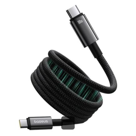 بيسوس - كيبل Tungsten Gold USB-C to C المغناطيسي يدعم حتى 100W بطول 1m - اسود