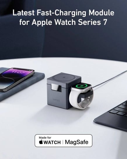 انكر - منصة شحن Anker 3-in-1 Cube تدعم الماق سيف لشحن الجوال والسماعة وساعة ابل - اسود