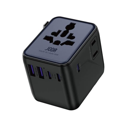 جودا - شاحن جداري TOUR العالمي بقوة 35W ب 3 منافذ USB-C ومنفذين USB-A - اسود