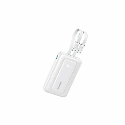 انكر - بطارية Zolo بسعة 10000mAhوقوة 35W مع 2 كيابل USB-C مدمجة ومنفذ USB-C ومنفذ USB-A - ابيض