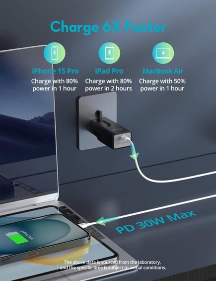 راف باور - شاحن السفر العالمي Nano Adapter بقوة 30W بمنفذ USB-C - اسود
