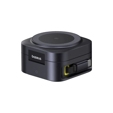 بيسوس - منصة شحن PicoGo 2in1 ماق سيف لشحن الجوال بقوة 15W مع كيبل USB-C مدمج قابل للسحب بقوة 67W - اسود