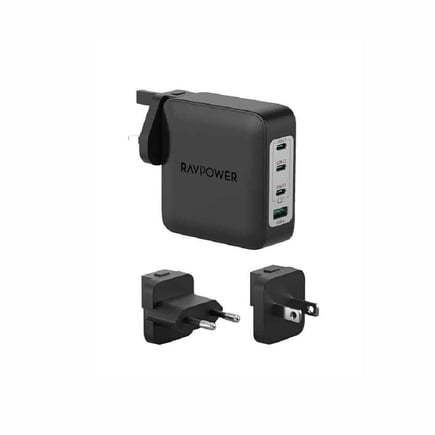 راف باور - شاحن جداري PD Pioneer بقوة 140W يحتوي على 3 منافذ USB-C ومنفذ USB-A - اسود