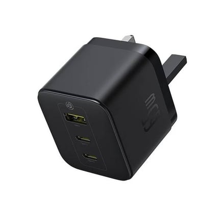 بيسوس - شاحن جداري Palm بمنفذين USB-C ومنفذ USB-A بقوة 65W - اسود