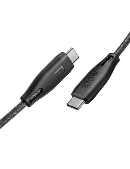 راف باور - كيبل  Nylon USB-C to USB-C بقوة 100W وطول 1.5م - اسود