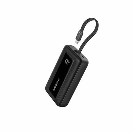 انكر - بطارية Zolo بسعة 10,000mAh بقوة 30W ومنفذين USB-A و USB-C مع كيبل USB-C مدمج - اسود