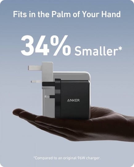 انكر - شاحن جداري Nano II بقوة 100 واط بمنفذين USB-C ومنفذ USB-A - اسود