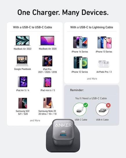 انكر - شاحن جداري Nano 3 بمنفذ USB-C بقوة 30W - اسود