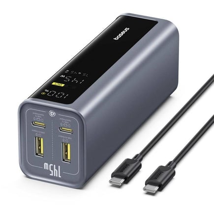 بيسوس - بطارية EnerGeek GP12  ب2 منفذ USB-C و 2 منفذ USB-A بسعة 20800mAh وقوة 145W مزودة بشاشة رقمية - رمادي