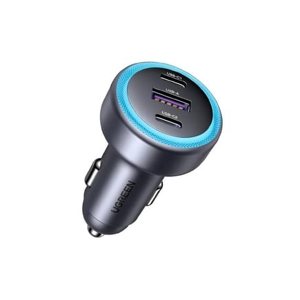 يوجرين - شاحن سيارة بقوة 30W بمنفذين USB-C ومنفذ USB-A - رمادي