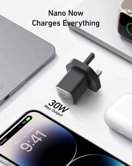 انكر - شاحن جداري Nano 3 بمنفذ USB-C بقوة 30W - اسود