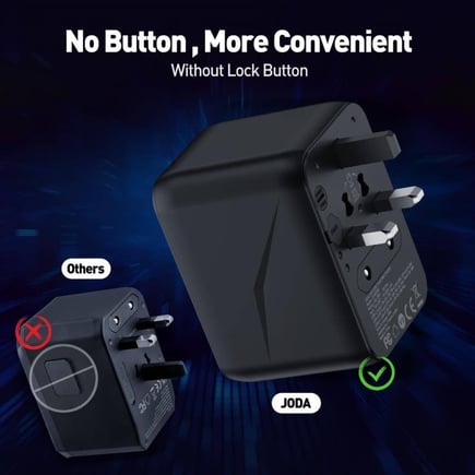 جودا - شاحن جداري للسفر Tour 20 بقوة 20W بمنفذين USB-A ومنفذ USB-C - اسود