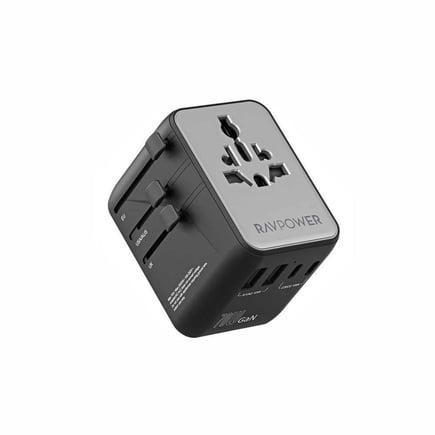 راف باور - شاحن جداري عالمي 7in1 بقوة 65W ب 3 منافذ USB-C ومنفذين USB-A - اسود